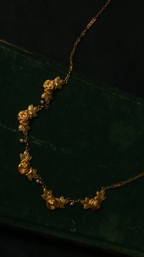 鑲珹古董珠寶 1900s 法國 新藝術時期 玫瑰包金項鍊