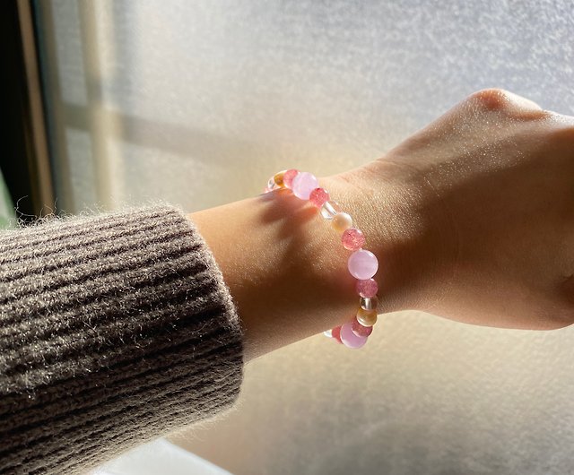 紫鋰輝草莓晶珍珠愛情桃花天然水晶日本手作禮物能量石手鍊- 設計