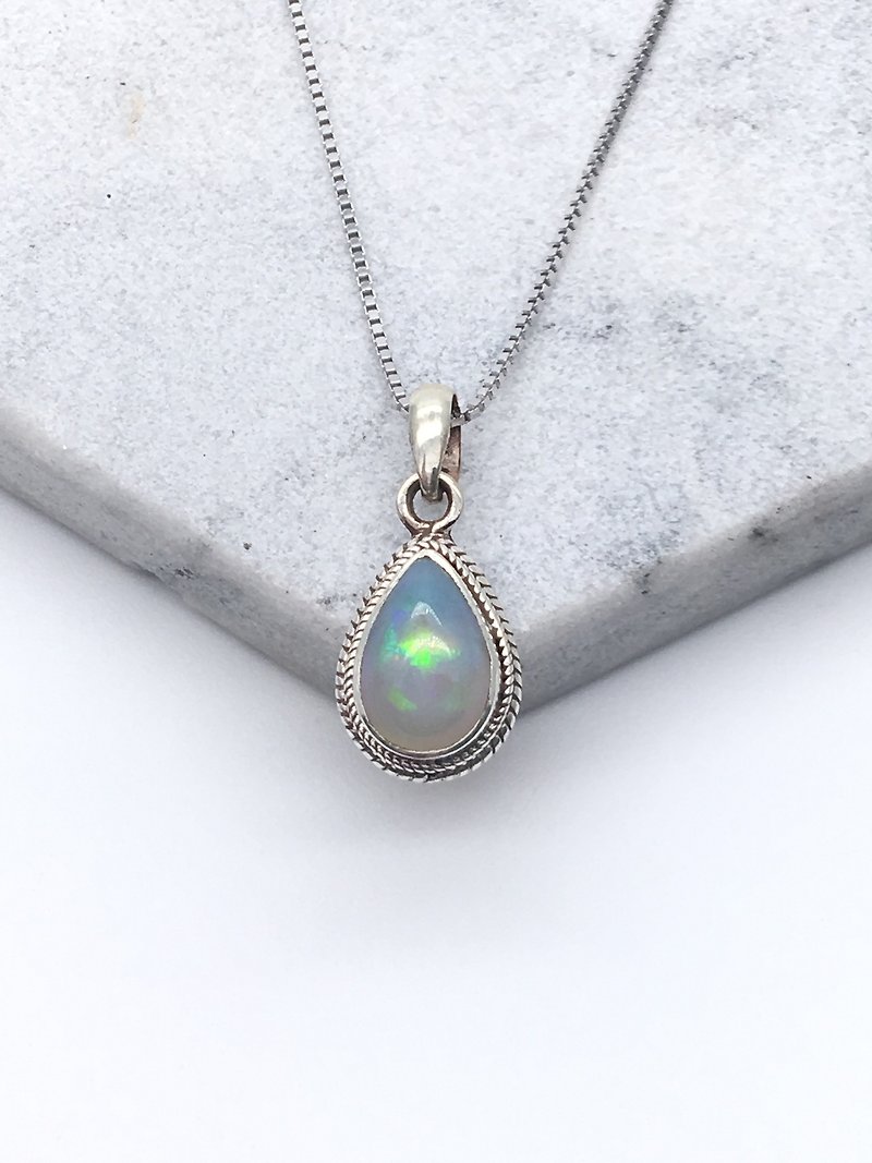 Opal 925 sterling silver simple banded necklace nepal handmade inlaid - Necklaces - Gemstone Silver