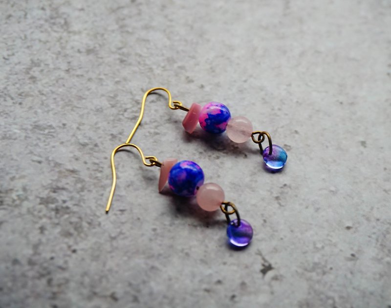 Handmade Morgan Stone Brass Earrings - Earrings & Clip-ons - Gemstone Pink