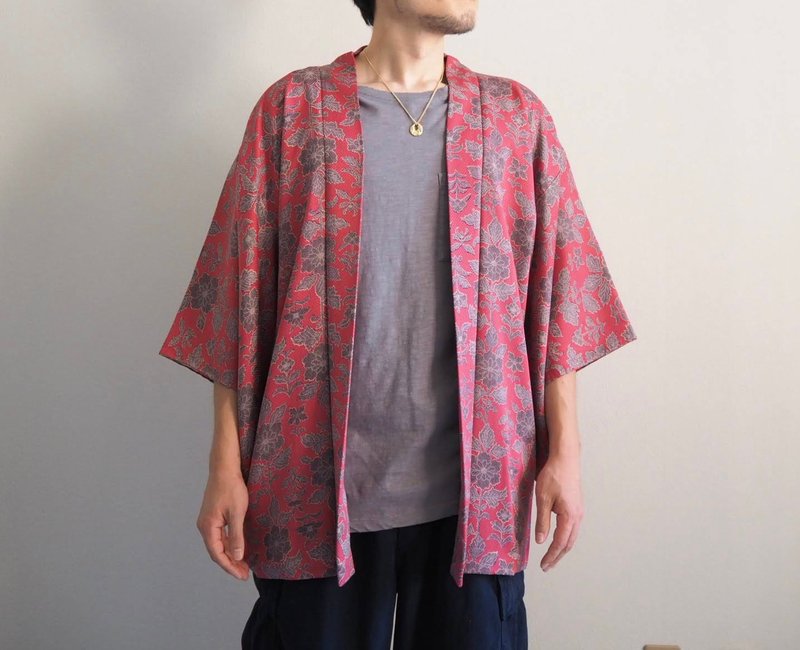 【日本製】柔軟的絲綢奢華花朵和服羽織、男女通用羽織、禮品 - 女大衣/外套 - 絲．絹 