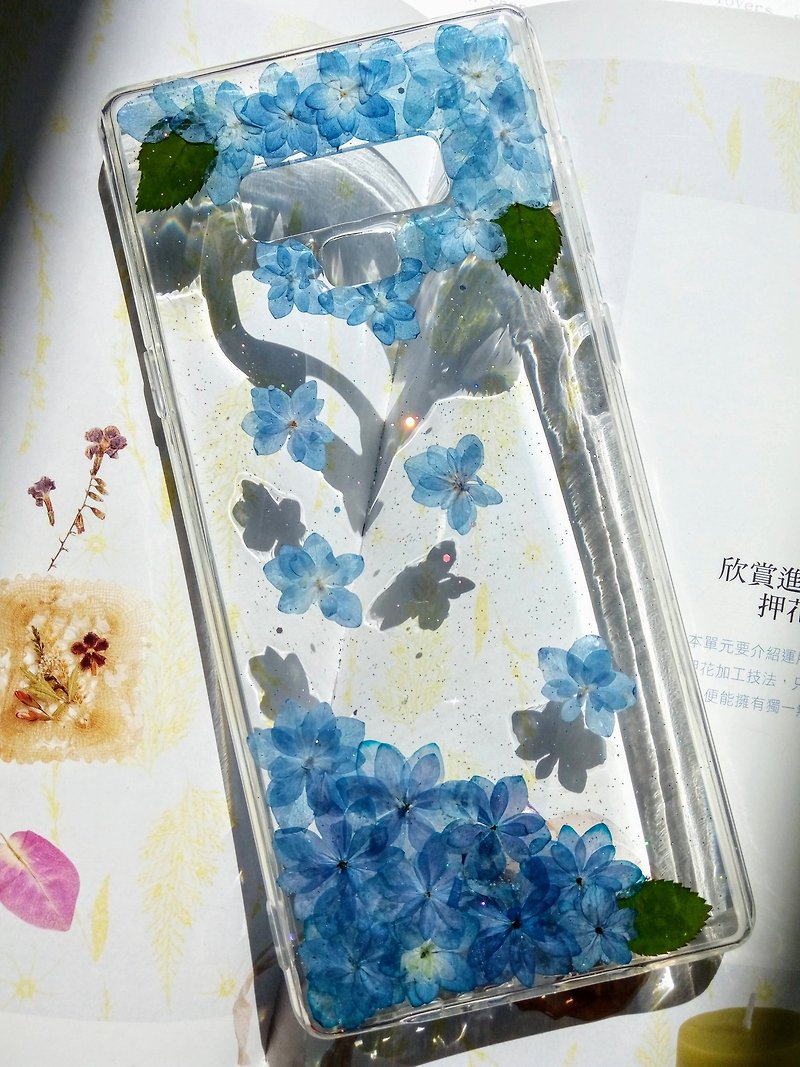 Pressed flowers phone case, Blue Hydrangea - Phone Cases - Plastic Blue