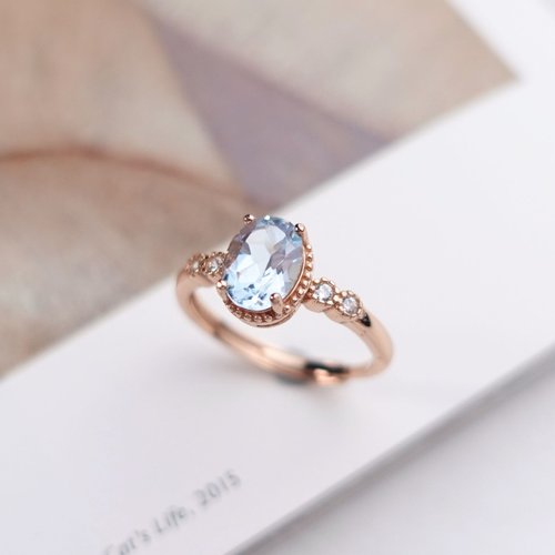 NOW jewelry 1.5克拉 託帕石 瑞士藍 甜美天空藍 古典玫瑰金戒臺 純銀戒 禮物