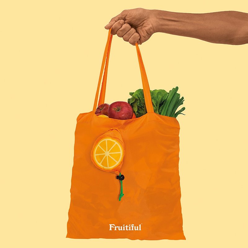 【UK Luckies】おいしいフルーツ保存再利用ショッピングバッグ - 甘酸っぱいオレンジ - トート・ハンドバッグ - プラスチック オレンジ