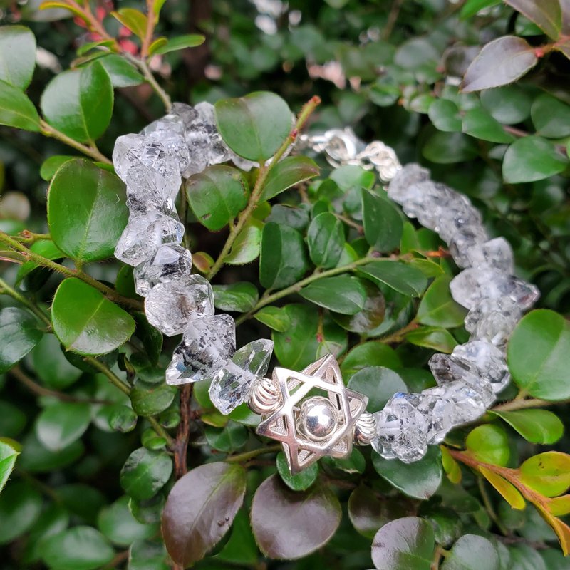 六芒星• 透亮巴基斯坦雙尖水晶 - 手鍊/手環 - 水晶 銀色