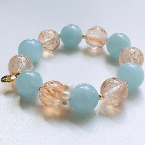 ITS jewelry ITS-B637【海藍寶・黑金超七・珍珠】天然水晶寶石手環手鍊