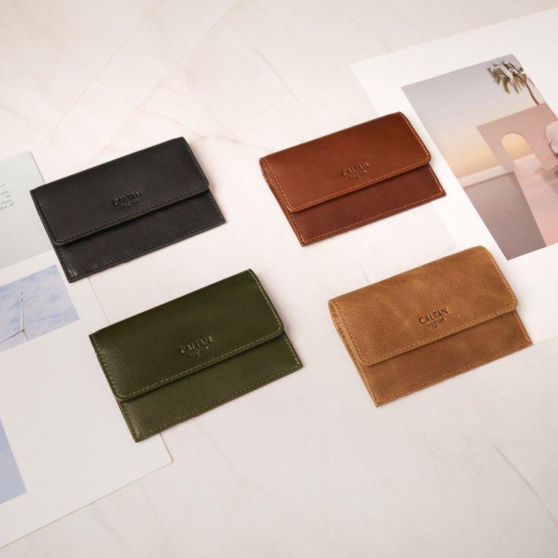 [24hr fast shipping] Flip-top urban genuine leather card coin purse-075271 four colors - กระเป๋าสตางค์ - หนังแท้ สีนำ้ตาล