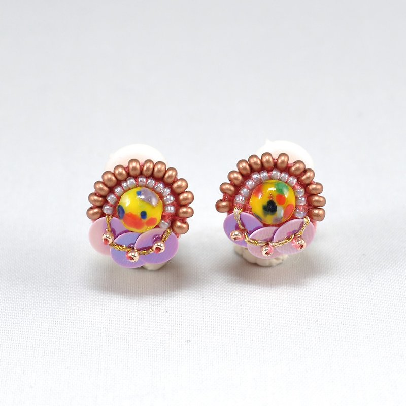 tiny circle earrings, beaded earrings,clip on earrings, orange earrings1 - ต่างหู - พลาสติก สีส้ม