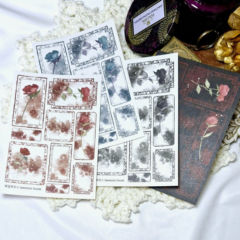 A watercolor rose frame paper sticker - 貼紙 - 紙 白色