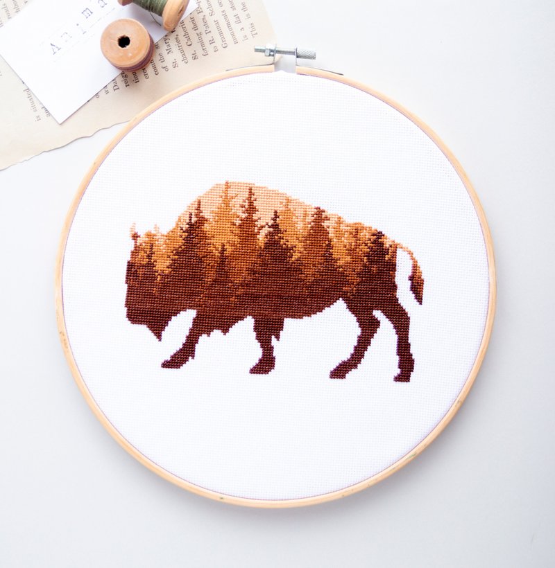 Buffalo Silhouette Cross Stitch PDF Pattern 十字繡 - 編織/刺繡/羊毛氈/縫紉 - 其他材質 