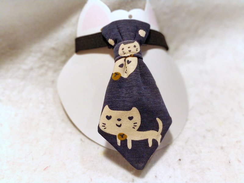 Pet cat and dog scarf necktie collar - ชุดสัตว์เลี้ยง - ผ้าฝ้าย/ผ้าลินิน สีน้ำเงิน