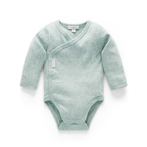 Purebaby有機棉 澳洲Purebaby有機棉嬰兒長袖側開襟包屁衣/新生兒 連身衣 粉綠