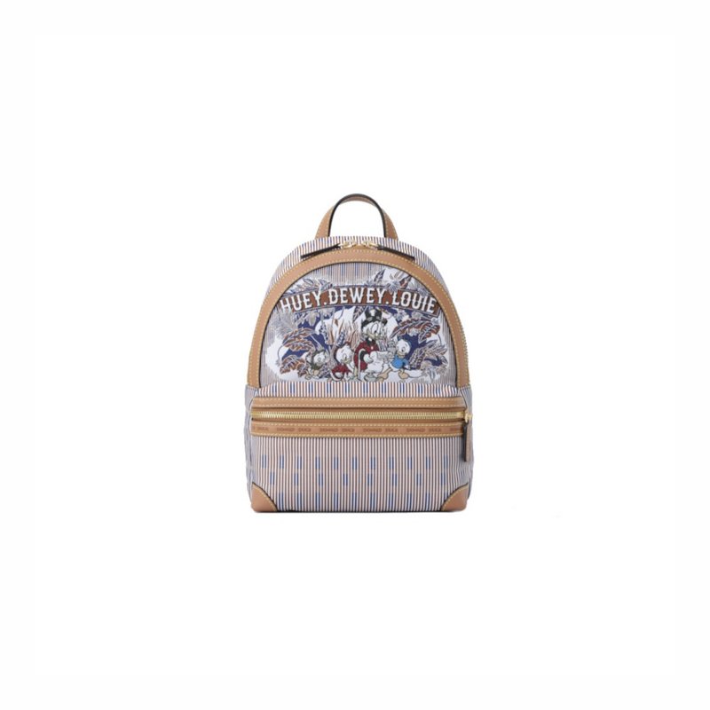 Donald Duck Jacquard with Leather Backpack - Backpacks - Genuine Leather Khaki