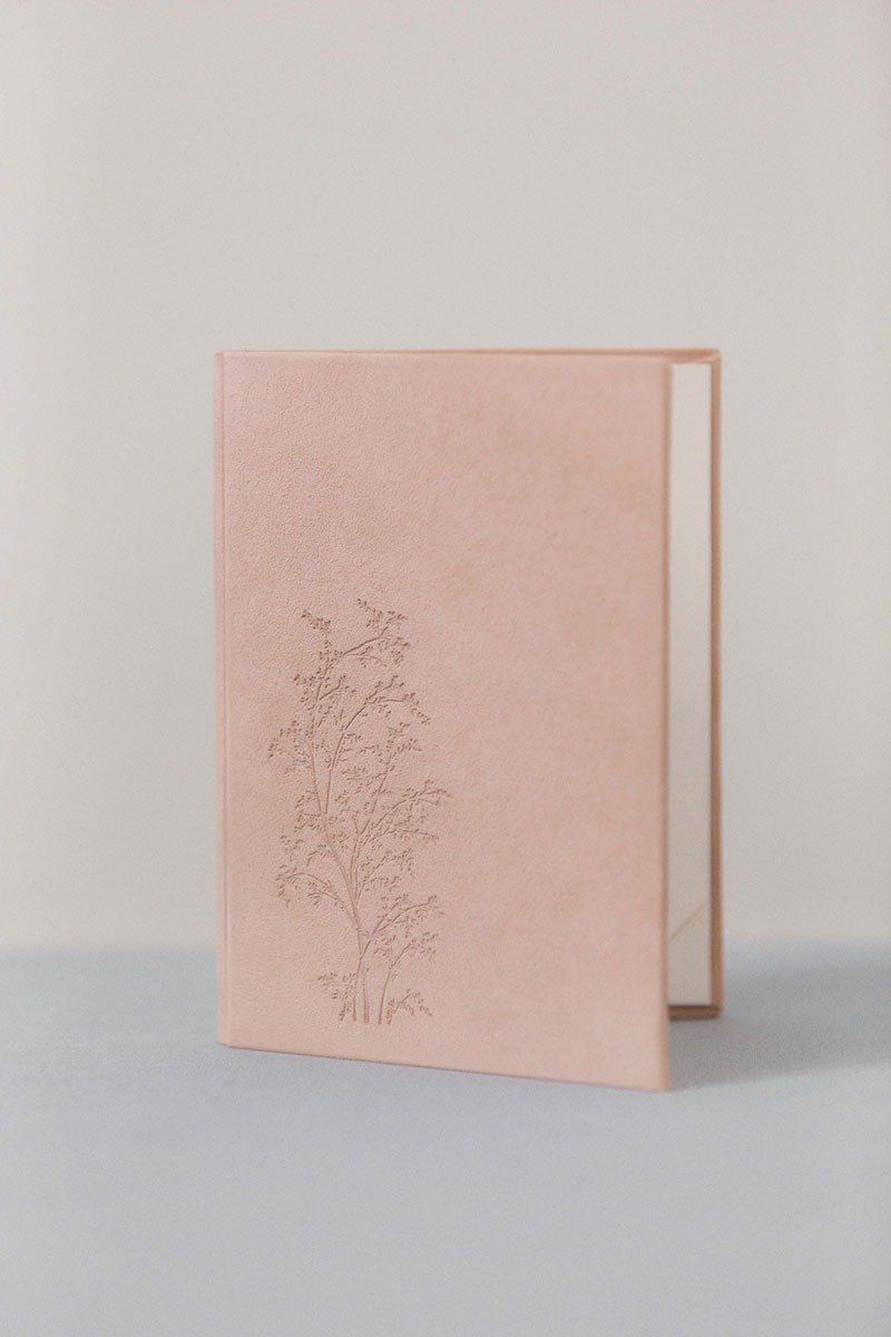 Vows Book - SUEDE 10x15 cm - Folio Folder Menu Holder His Her Vows Calligraphy - 文件夾/資料夾 - 真皮 粉紅色