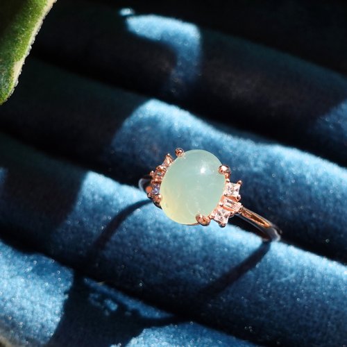 NOW jewelry 水潤豆種 天然A貨翡翠 水潤質地細膩 典雅玫瑰金 純銀戒 訂製