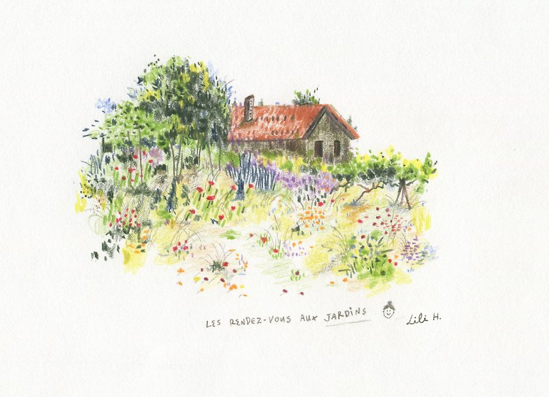 French Garden Open Day (hand-drawn illustration with A4 frame) - โปสเตอร์ - กระดาษ 