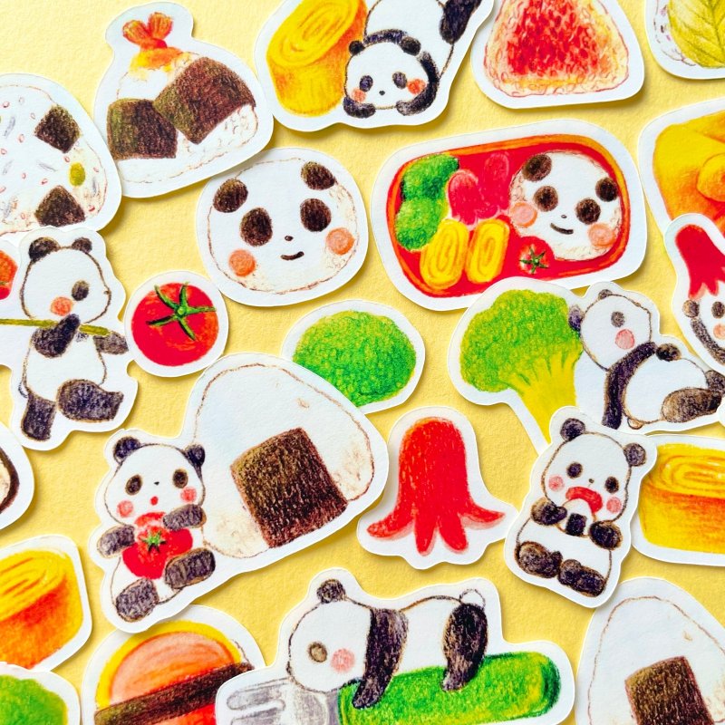 Onigiri Panda Flake Sticker with Postcard - สติกเกอร์ - กระดาษ หลากหลายสี