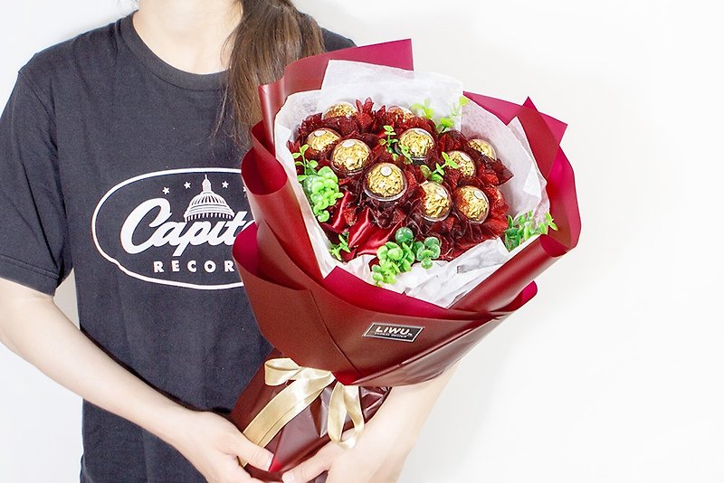 心中最愛豪華版11顆金莎花束(4色可挑)A010 情人節 母親節 畢業季 - 巧克力 - 新鮮食材 紅色