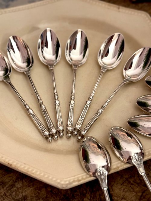 【フランス／純銀】「ブランジェ」フォーク＆スプーン＋「エナン」スプーン エナン【フランス】 純銀製デザート用カトラリーセット - 西洋