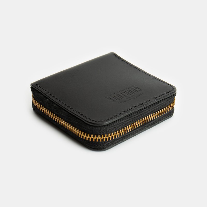 GOURTURE - Square zipper coin purse [Zomo black] - กระเป๋าใส่เหรียญ - หนังแท้ สีดำ