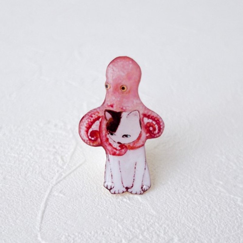 Cat and Octopus Brooch - Brooches - Plastic 