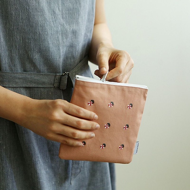 Small fresh embroidery storage bag -10 parasol, E2D16418 - กระเป๋าเครื่องสำอาง - ผ้าฝ้าย/ผ้าลินิน สีส้ม