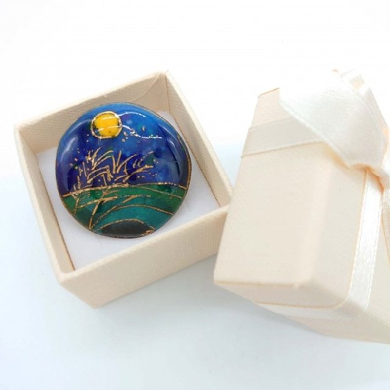 Susukigahara Moon Viewing Cloisonne Pin Brooch - เข็มกลัด/พิน - โลหะ สีน้ำเงิน