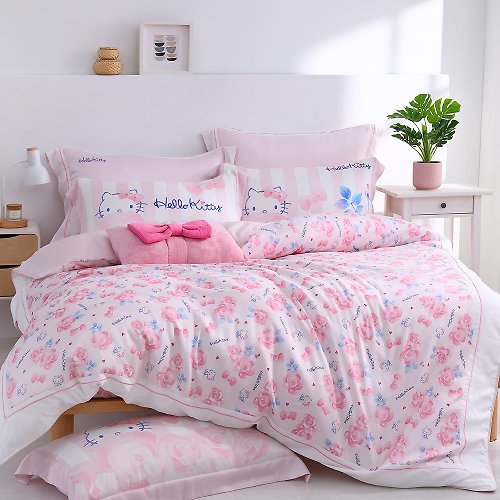家適居家寢飾生活館 Hello Kitty-萊賽爾天絲-床包被套組- 浪漫時光-正版授權-台灣製
