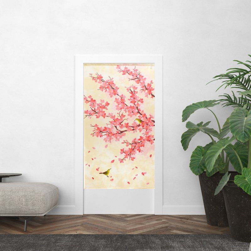 Japan-made コスモlong nore curtain cherry blossoms and birds - ม่านและป้ายประตู - ไฟเบอร์อื่นๆ 