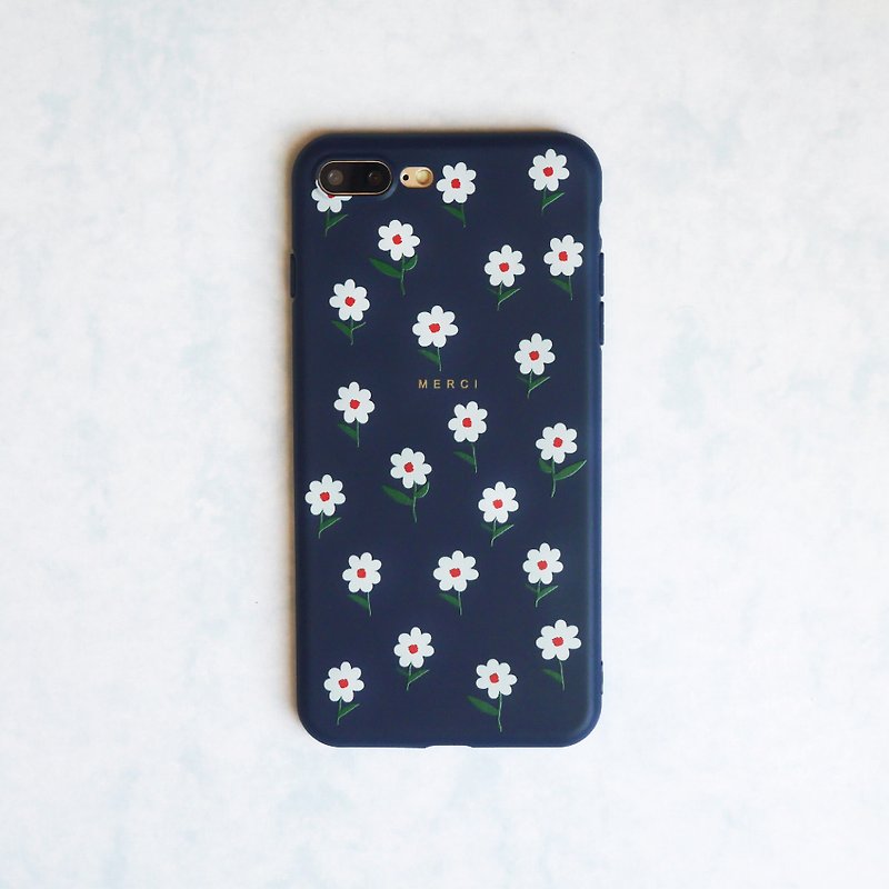 Dark blue navy flower mobile phone shell - Phone Cases - Silicone Blue