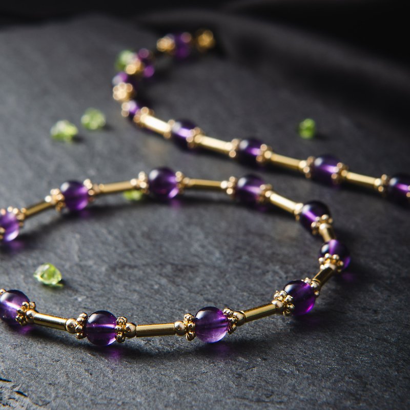 Aurora Amethyst 14K Gold Plated Natural Gemstone Crystal Bracelet - Bracelets - Crystal Purple
