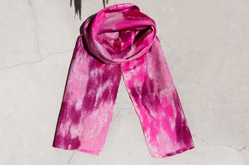 Tanabata gift limited one handmade wool felt silk scarf / wet felt silk scarf / watercolor artistic sense scarf / wool gradient sense silk scarf-bright watercolor rendering colors - Scarves - Wool Pink
