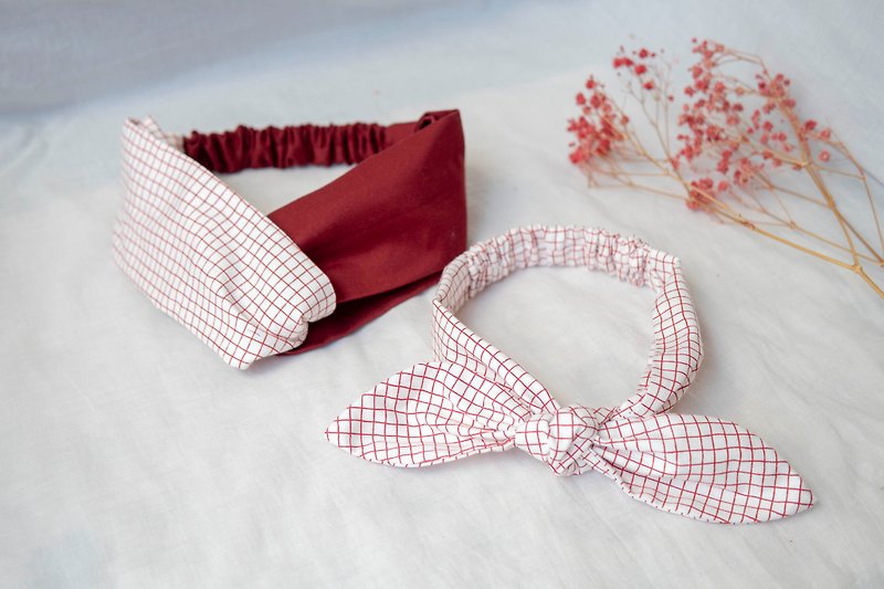 Hairband | Mother and daughter hairband | Baby hairband | Red notebook (can also be used as Miyue gift box) - หมวกเด็ก - ผ้าฝ้าย/ผ้าลินิน สีแดง