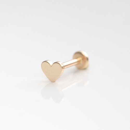 CHARIS GRACE 14K 金愛心鎖珠耳環(前鎖 平底 圓餅) (單個) 耳骨耳窩 不褪色