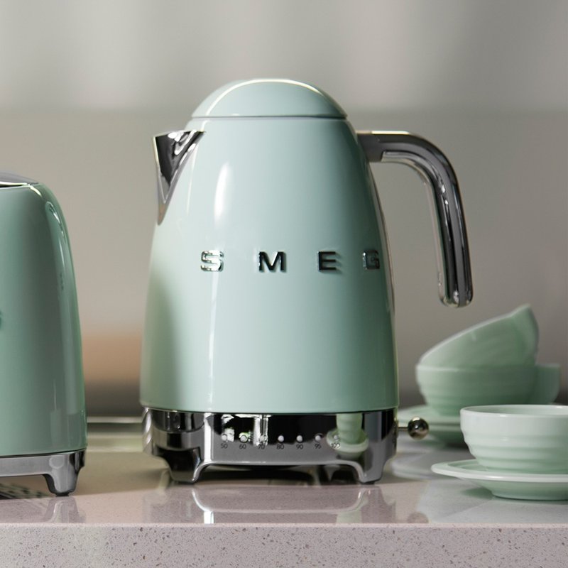 【SMEG】義大利控溫式大容量1.7L電熱水壺-粉綠色 - 廚房家電 - 其他金屬 綠色