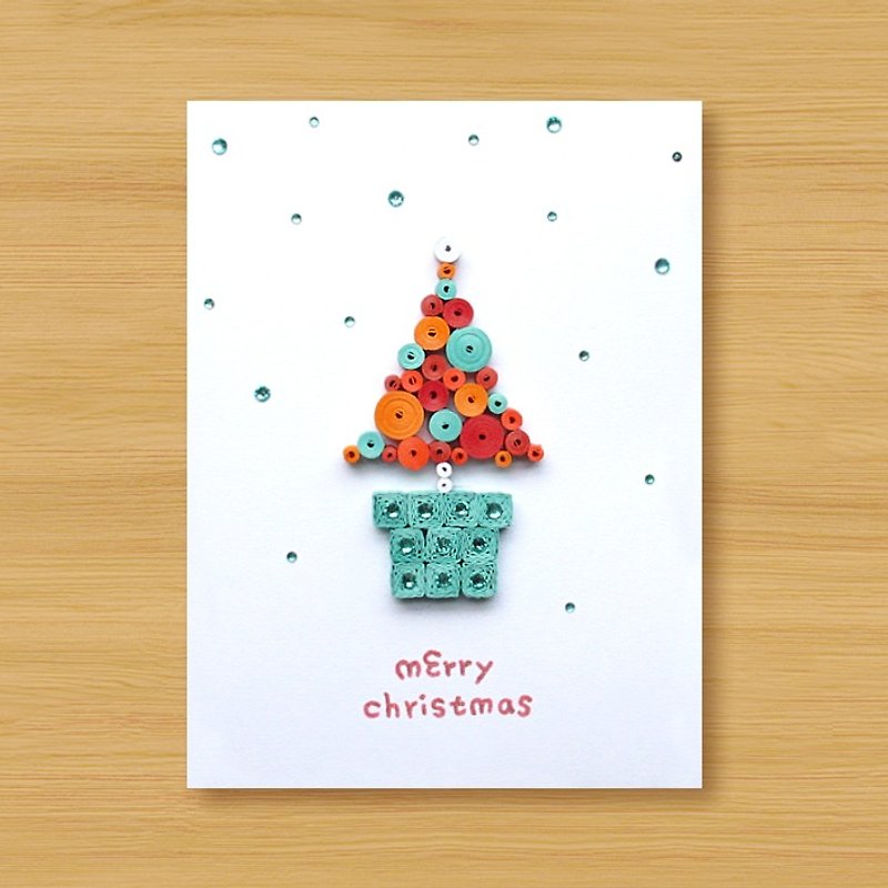 Hand-rolled paper stereo card _ Christmas wishes small pot merry christmas_B - การ์ด/โปสการ์ด - กระดาษ สีแดง