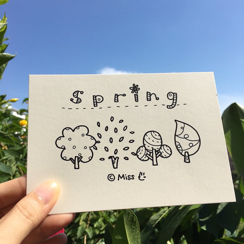 *Miss L hand-drawn postcard* Spring - การ์ด/โปสการ์ด - กระดาษ ขาว