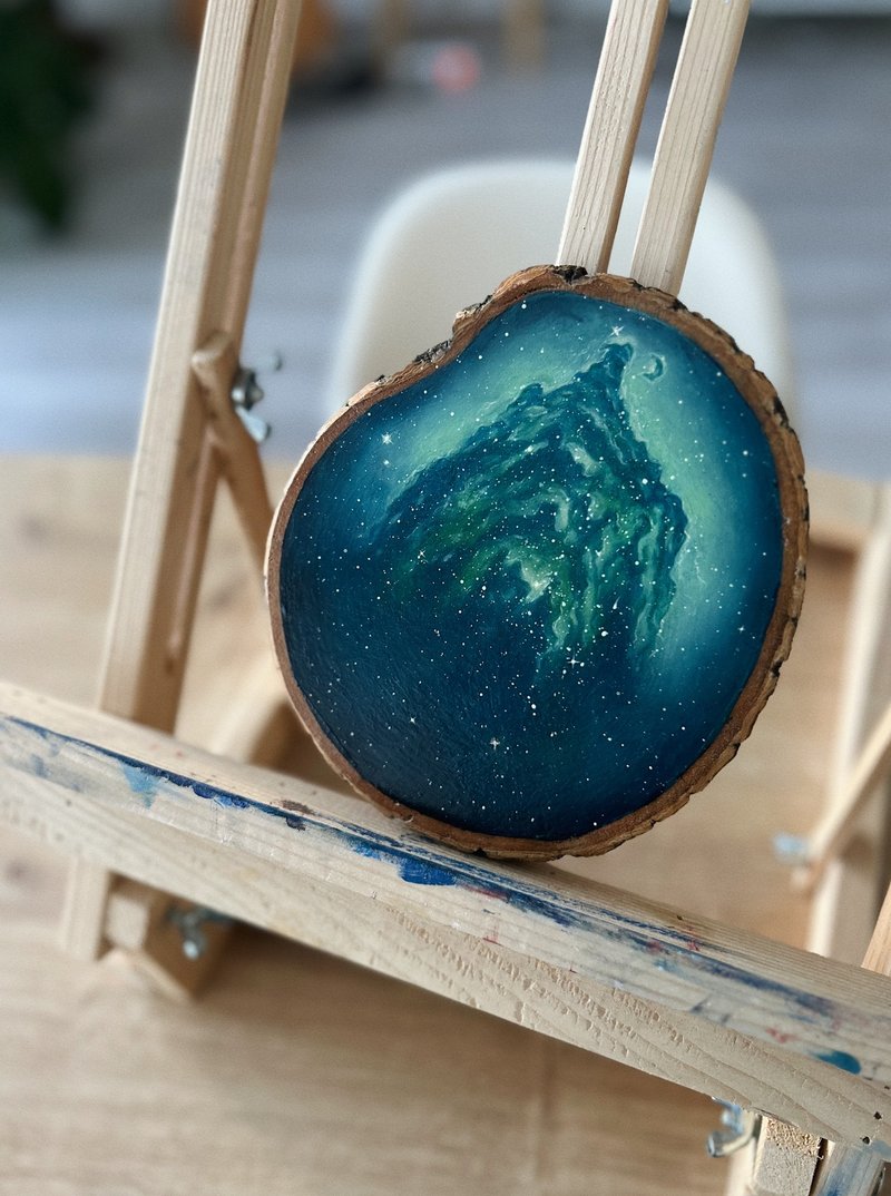 Galaxy oil painting on wooden slice Original artwork Nebula Milky Way Space art - 壁貼/牆壁裝飾 - 木頭 多色