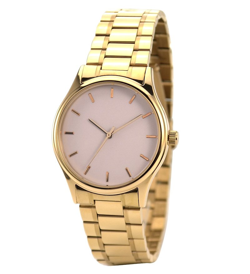 Rose Gold Watch with rose gold indexes in creamy face With Metal Band - นาฬิกาผู้ชาย - สแตนเลส 