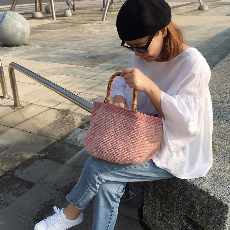 Cherry Blossom Bag - L Size - กระเป๋าถือ - ผ้าฝ้าย/ผ้าลินิน สึชมพู