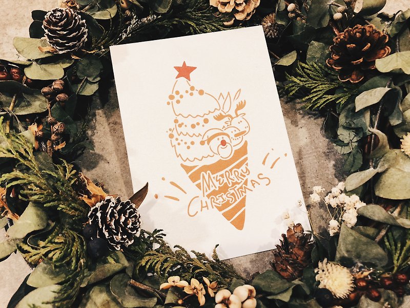 (2 in) will be squeezed together / Santa Claus and Elk Biscuit Cone-Christmas Postcard - Cards & Postcards - Paper Khaki
