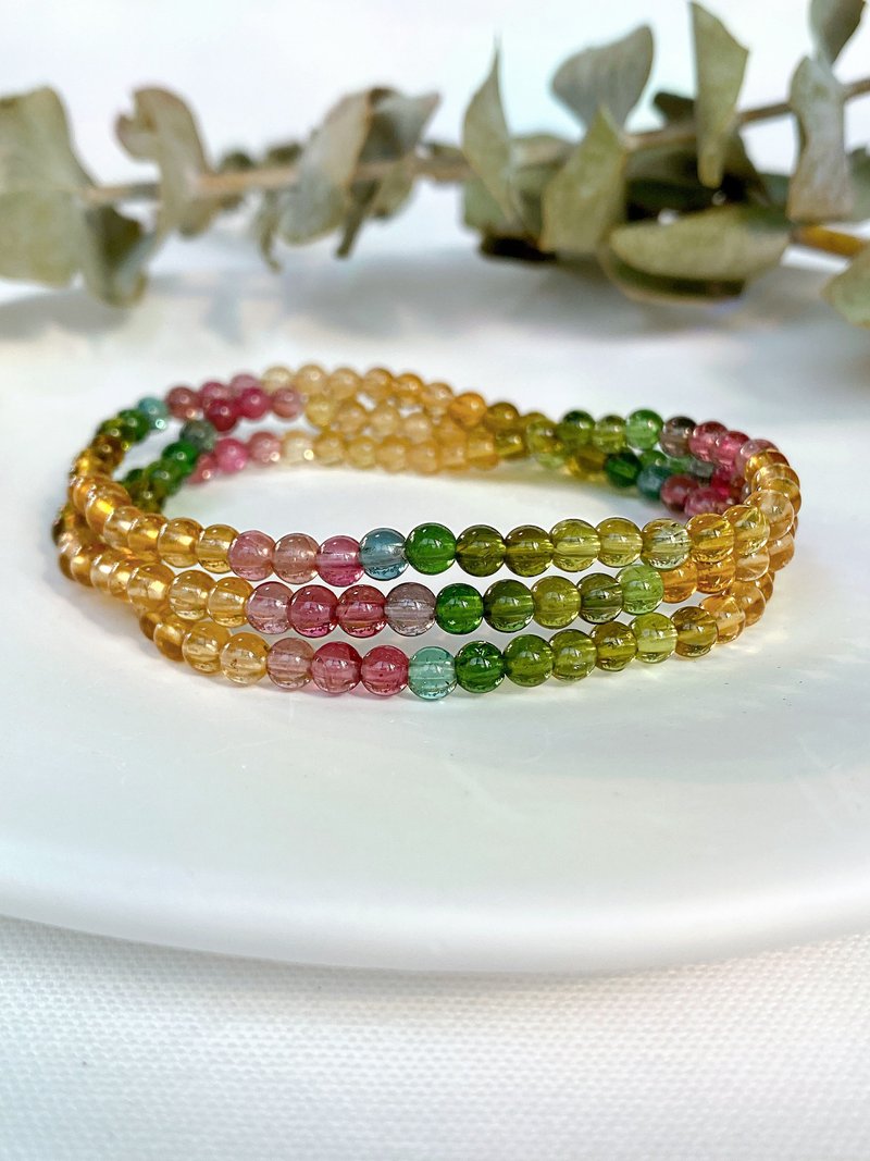 Brazilian Tourmaline Bracelet Three Rings||Tourmaline/Crystal/Bracelet/Bracelet - Bracelets - Crystal Multicolor