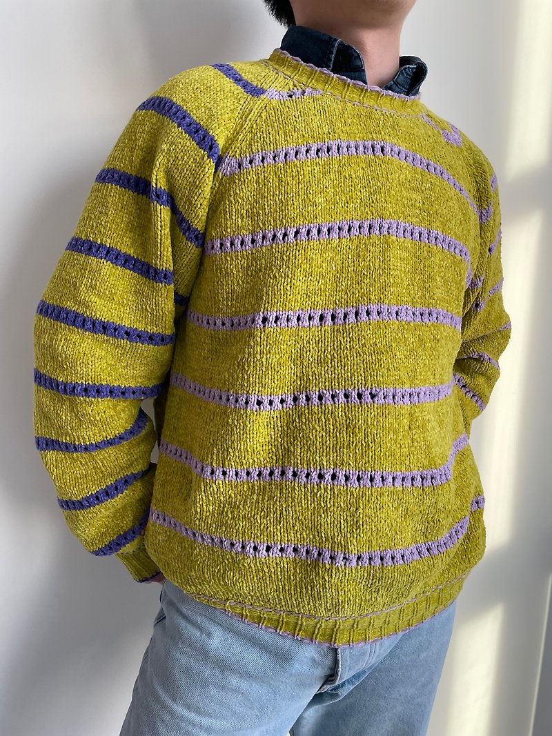 Chenille Jumper with Striped Pointelle - Men's Sweaters - Cotton & Hemp Green