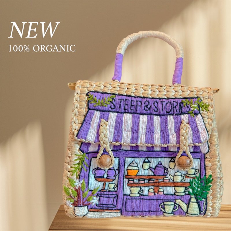 Water hyacinth woven bag, hand-embroidered with silk thread - 手提包/手提袋 - 繡線 
