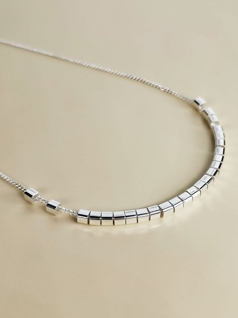 Square Bead Sterling Silver Necklace - Necklaces - Sterling Silver Silver