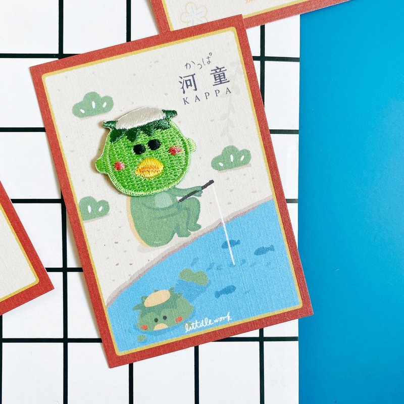 刺繡燙貼/別針 | 日本文化系列 - 河童 |  Littdlework - 徽章/別針 - 繡線 綠色