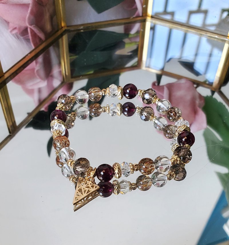 Live in the moment-rooted in the earth/high-quality red pomegranate and purple tooth black//citrine/black gold super seven - Bracelets - Crystal Multicolor