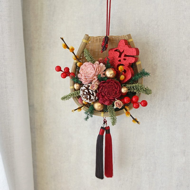 WR18 New Year hanging ornaments/New Year dustpan hanging ornaments - ช่อดอกไม้แห้ง - พืช/ดอกไม้ 