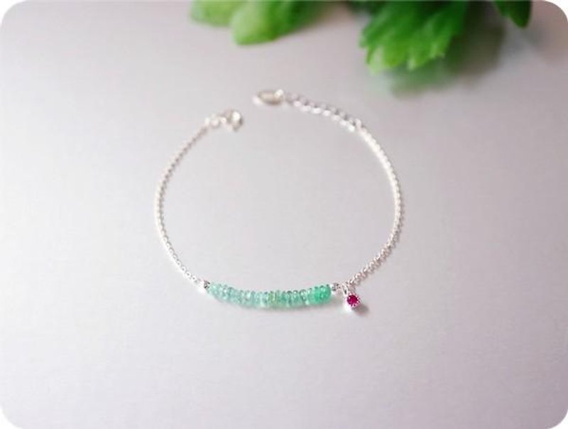 Gradient emerald bracelet May birthstone 14KGF version - สร้อยข้อมือ - เครื่องเพชรพลอย 
