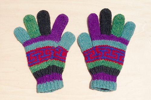 omhandmade 聖誕節禮物 手工限量針織純羊毛保暖手套 / 針織手套 / 全指手套- 紫色民族風海洋圖騰